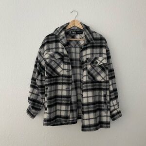 Zara | Plaid Black & White Shacket OverCoat